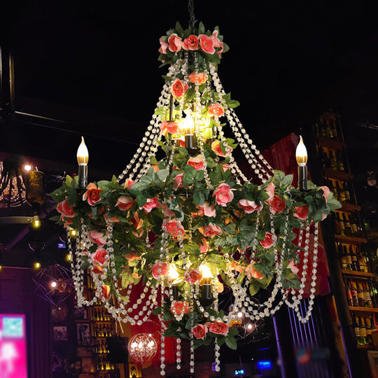 Quinn - Black Iron Candlestick Chandelier Light with Crystal Bead - Industrial