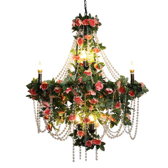 Quinn - Black Iron Candlestick Chandelier Light with Crystal Bead - Industrial