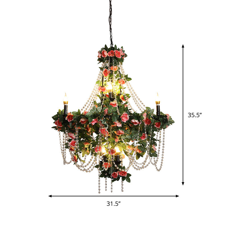 Quinn - Black Iron Candlestick Chandelier Light with Crystal Bead - Industrial