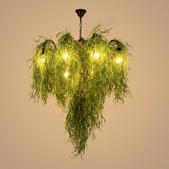 Nadège - Green 8/14 Lights Iron Chandelier Lighting Industrial 1/2-Tier Restaurant Plant Suspension