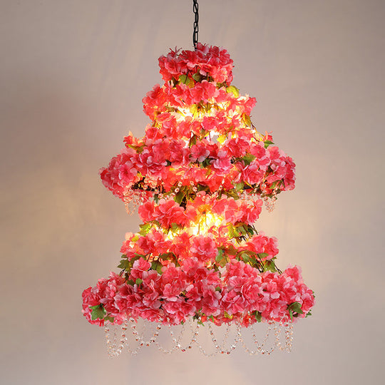 Alicia - Pink Dual Cone Cage Chandelier with Crystal Accent