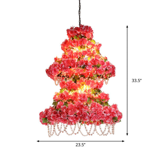 Alicia - Pink Dual Cone Cage Chandelier with Crystal Accent