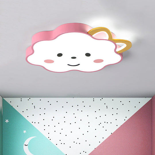 Cartoon Pink LED Flush Mount Lamp for Bedroom - Acrylic Cloud Ceiling Fixture in White/3 Colors