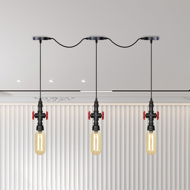 Industrial Amber Glass Multi-Pendant Hanging Lamp Kit - Black Capsule Tandem 3/5/7-Light Option For