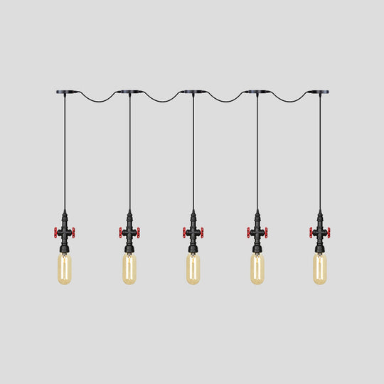 Industrial Amber Glass Tandem Multi-Pendant Hanging Lamp Kit - Black Capsule, 3/5/7-Light Design, Ideal for Restaurants