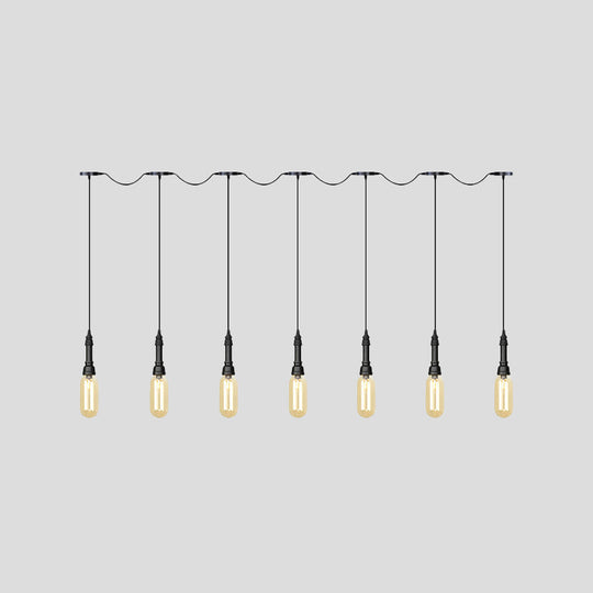 Modern Industrial Amber Glass Chandelier with LED Lights - Black Finish, Tandem Hanging Ceiling Lamp