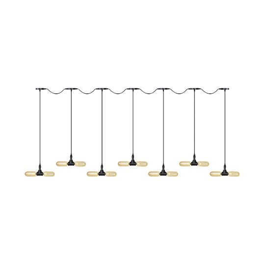 Antiqued Amber Glass Led Pendant Light With Black Hanging Capsule - 6/10/14-Light Tandem Multi Lamp