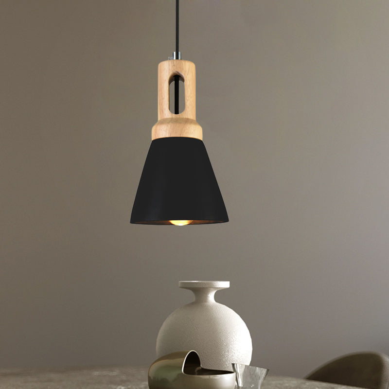 Lampe suspendue vintage en ciment à 1 ampoule avec barre en bois - Noir/Gris/Rouge