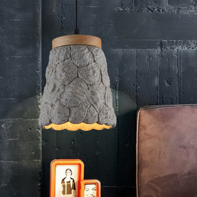 Antiqued Cement Cup Pendant 1-Light Fixture With Lumpy Design - Restaurant Hanging Lamp In Dark