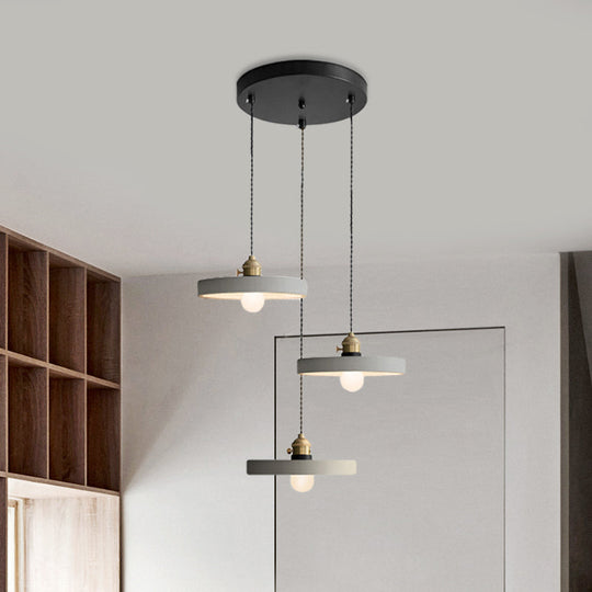 Lampe suspendue industrielle en forme de cône/cloche/tambour en ciment - Plafonnier multiple à 3 têtes - Gris - Différentes options de hauteur (3"/5"/6")