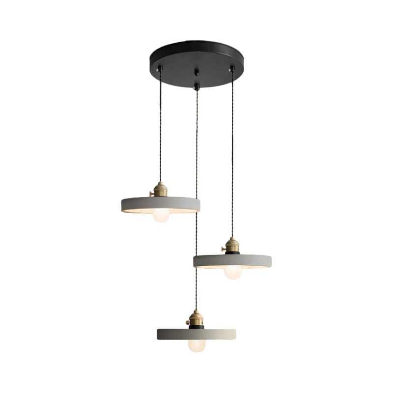 Lampe suspendue industrielle en forme de cône/cloche/tambour en ciment - Plafonnier multiple à 3 têtes - Gris - Différentes options de hauteur (3"/5"/6")
