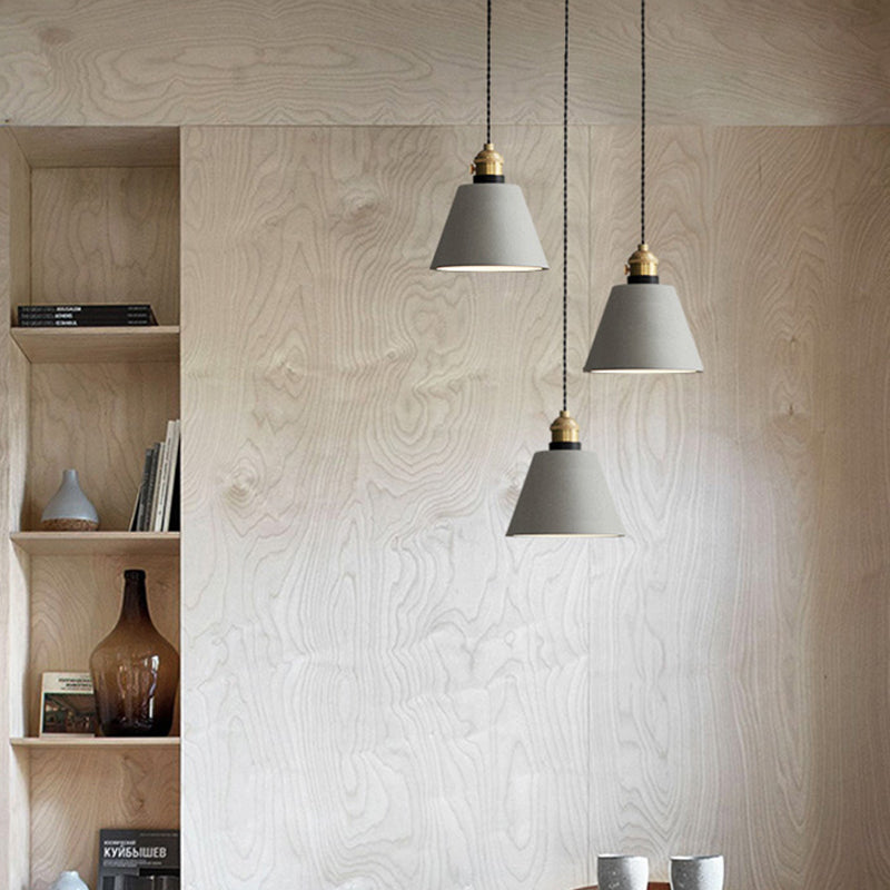 Lampe suspendue industrielle en forme de cône/cloche/tambour en ciment - Plafonnier multiple à 3 têtes - Gris - Différentes options de hauteur (3"/5"/6")