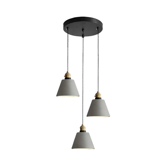 Lampe suspendue industrielle en forme de cône/cloche/tambour en ciment - Plafonnier multiple à 3 têtes - Gris - Différentes options de hauteur (3"/5"/6")