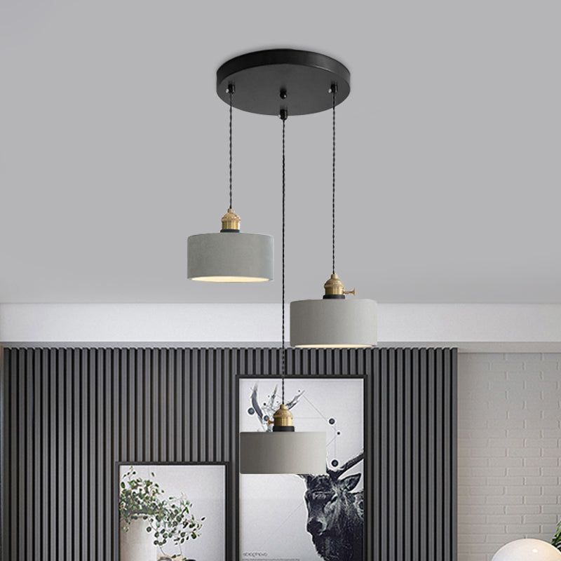 Lampe suspendue industrielle en forme de cône/cloche/tambour en ciment - Plafonnier multiple à 3 têtes - Gris - Différentes options de hauteur (3"/5"/6")