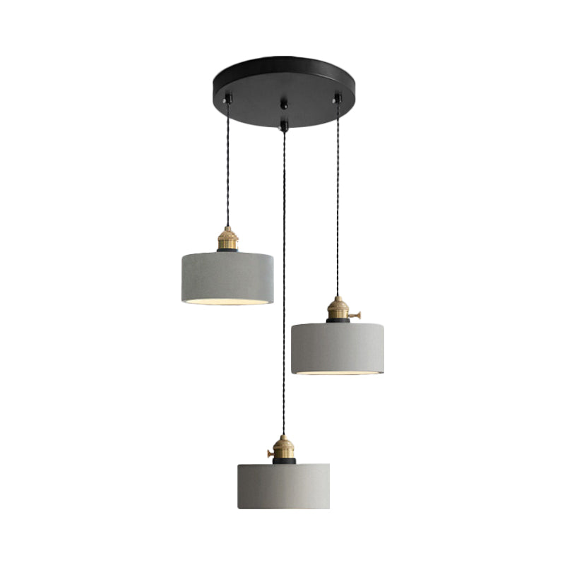 Lampe suspendue industrielle en forme de cône/cloche/tambour en ciment - Plafonnier multiple à 3 têtes - Gris - Différentes options de hauteur (3"/5"/6")