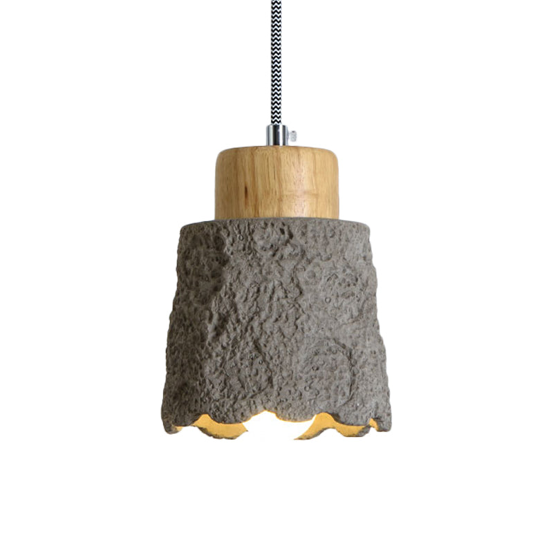 Plafonnier vintage en ciment gris et bois - Mini lampe suspendue en forme de coupe de 5"/5,5" de large