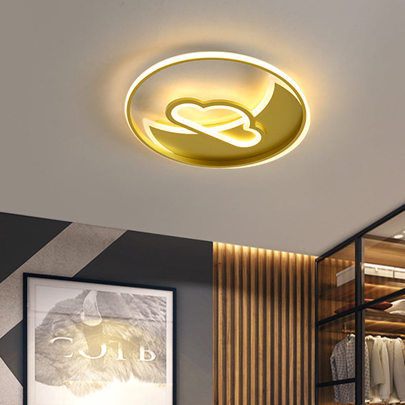 Contemporary Gold LED Ceiling Lamp with Star/Loving Heart Acrylic Shade - Flush Mount Fixture for Living Room