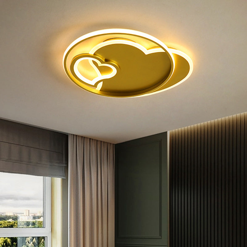 Contemporary Gold LED Ceiling Lamp with Star/Loving Heart Acrylic Shade - Flush Mount Fixture for Living Room