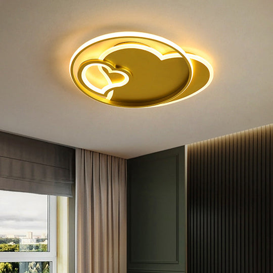 Contemporary Gold Led Ceiling Lamp With Star/Loving Heart Acrylic Shade - Flush Mount Fixture For
