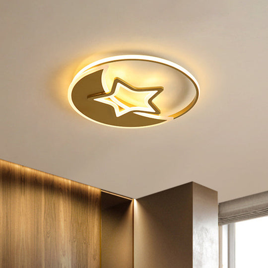 Contemporary Gold LED Ceiling Lamp with Star/Loving Heart Acrylic Shade - Flush Mount Fixture for Living Room