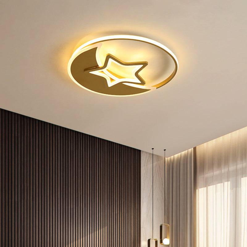 Contemporary Gold LED Ceiling Lamp with Star/Loving Heart Acrylic Shade - Flush Mount Fixture for Living Room
