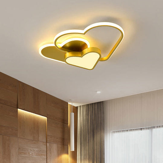 Modern Acrylic LED Gold Flush Mount Ceiling Light with Heart Design for Bedroom