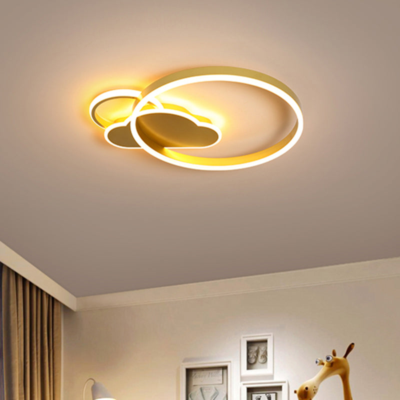Gold LED Bedroom Ceiling Flush Light with Cloud Acrylic Shade - Creative Fixture