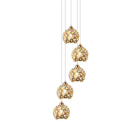 Modern Metallic Ceiling Light with Amber Crystal Accent - 5/8 Heads Multi Light Kit