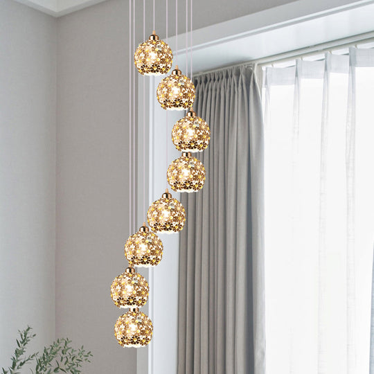 Modern Metallic Ceiling Light with Amber Crystal Accent - 5/8 Heads Multi Light Kit