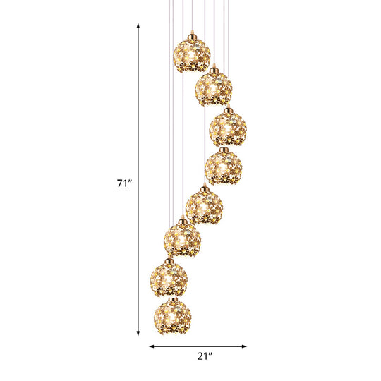 Modern Metallic Ceiling Light with Amber Crystal Accent - 5/8 Heads Multi Light Kit