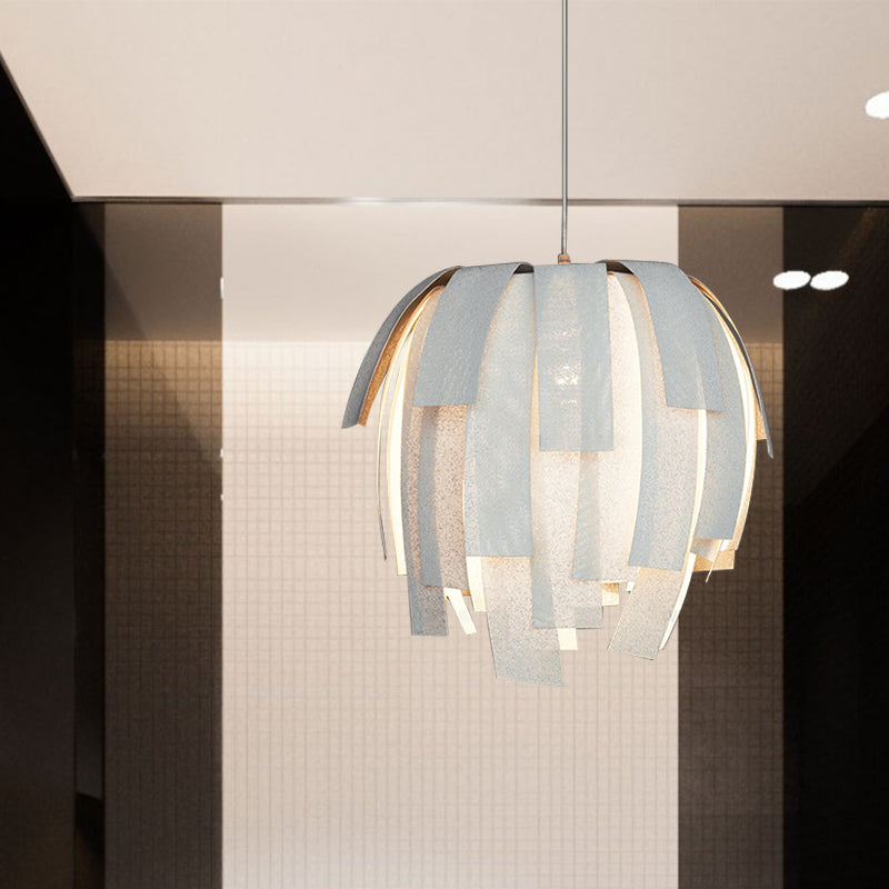 Contemporary Fringe Pendant Lamp: White Fabric Sphere Design 1 Bulb