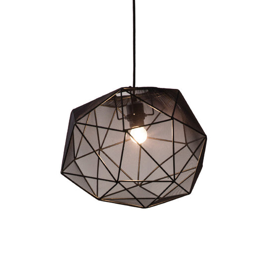 Modern Geometric Hanging Pendant Light for Bedroom in Black/White Fabric