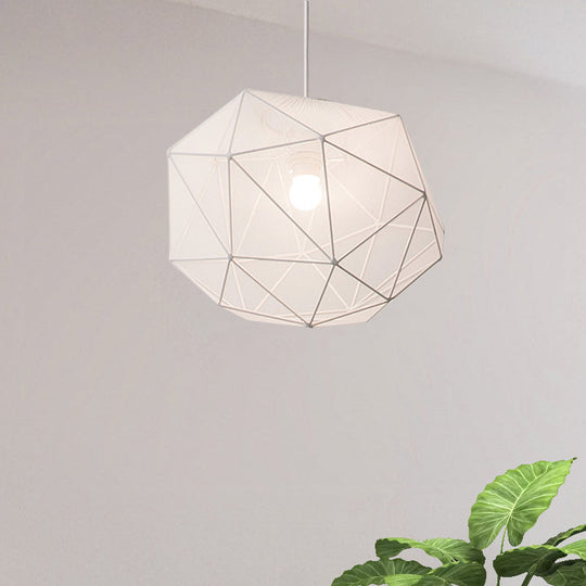 Modern Geometric Hanging Pendant Light for Bedroom in Black/White Fabric