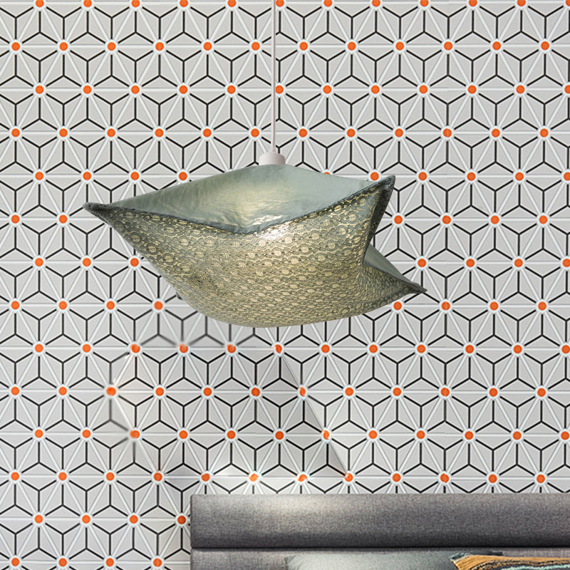 Patterned Fabric Hanging Lamp With Modern Style And 1 Bulb In Light-Purple/White/Green For Living