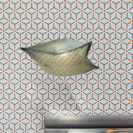 Patterned Fabric Hanging Lamp With Modern Style And 1 Bulb In Light-Purple/White/Green For Living