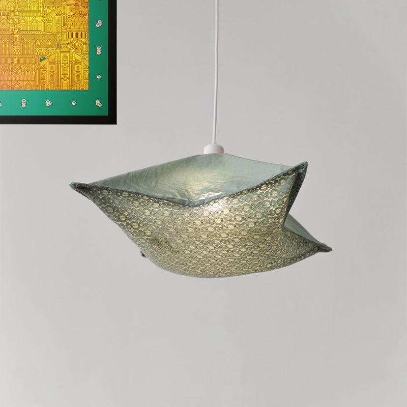 Patterned Fabric Hanging Lamp With Modern Style And 1 Bulb In Light-Purple/White/Green For Living