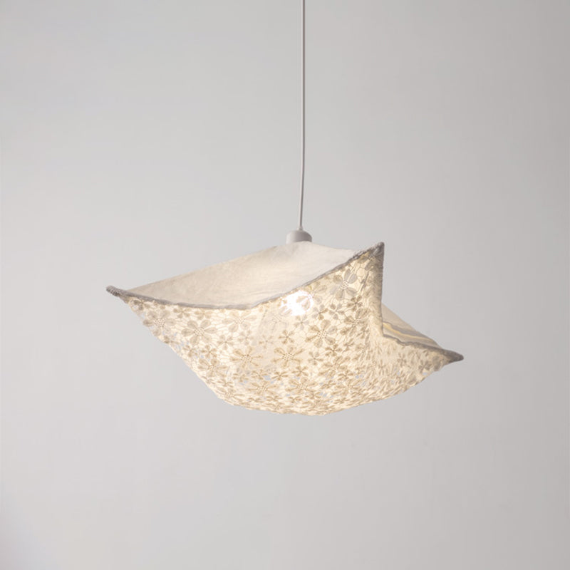 Modern Style Cushion Hanging Lamp with Patterned Fabric - 1 Bulb Pendant Ceiling Light for Living Room in Light-Purple/White/Green