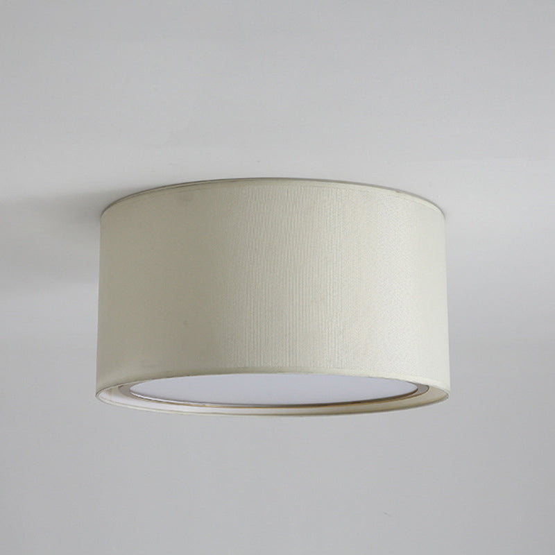 Modern 4-Light 2-Shade Fabric Drum Flush Mount Ceiling Fixture for Bedroom in White