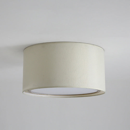 Modern 4-Light 2-Shade Fabric Drum Flush Mount Ceiling Fixture for Bedroom in White