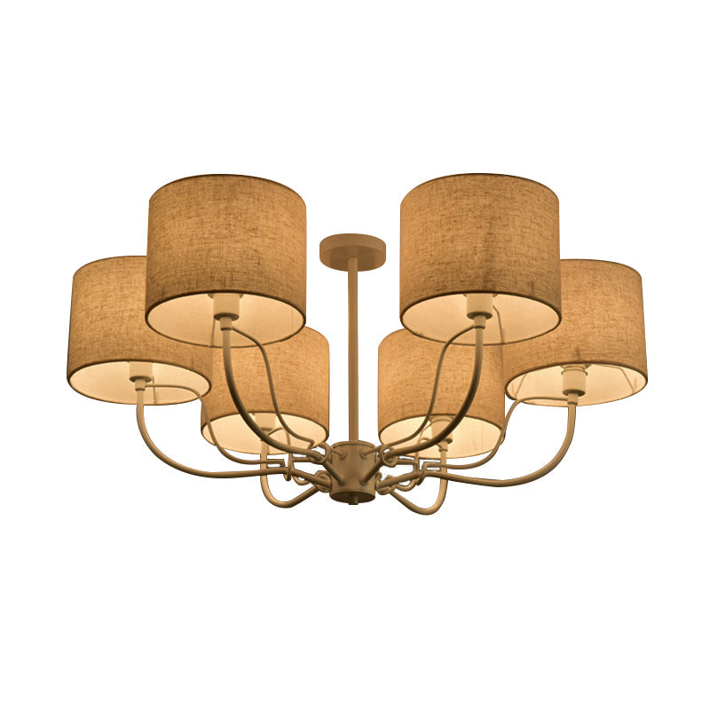 Plafonnier moderne en forme de tonneau noir/blanc : lustre semi-encastré en tissu à 3/6 ampoules pour salon