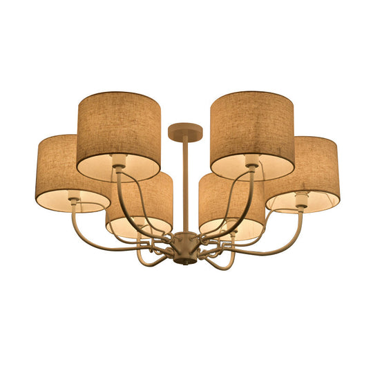 Modern Black/White Barrel Ceiling Lamp: 3/6 Bulbs Fabric Semi Flush Mount Chandelier For Lounge