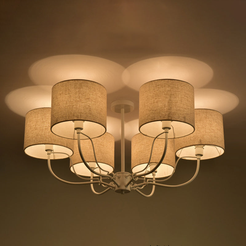 Plafonnier moderne en forme de tonneau noir/blanc : lustre semi-encastré en tissu à 3/6 ampoules pour salon