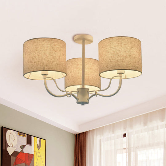 Modern Black/White Barrel Ceiling Lamp: 3/6 Bulbs Fabric Semi Flush Mount Chandelier For Lounge