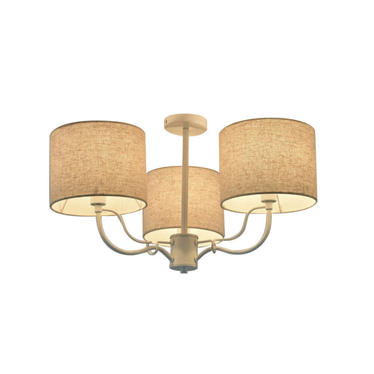 Modern Black/White Barrel Ceiling Lamp: 3/6 Bulbs Fabric Semi Flush Mount Chandelier For Lounge