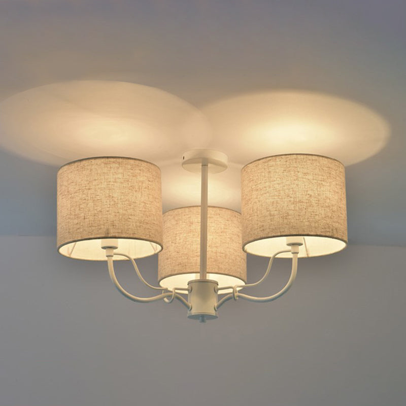 Modern Black/White Barrel Ceiling Lamp: 3/6 Bulbs Fabric Semi Flush Mount Chandelier For Lounge