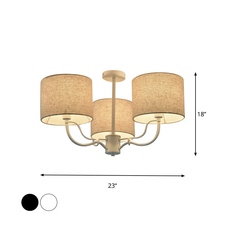 Modern Black/White Barrel Ceiling Lamp: 3/6 Bulbs Fabric Semi Flush Mount Chandelier For Lounge