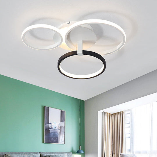 Modernist Acrylic LED Flush Mount Ceiling Light Fixture - 3 Ring Design in Grey/White/Black