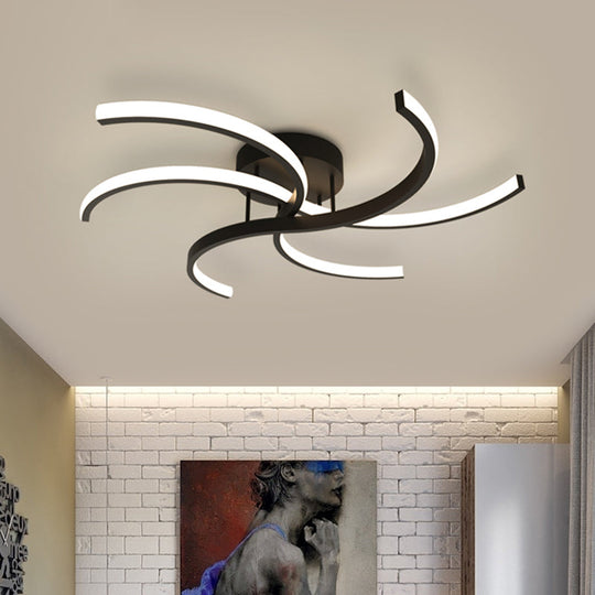 Minimalist Black Swirl LED Flush Mount Ceiling Fixture - 16"/19.5" Wide Semi Flush for Bedroom