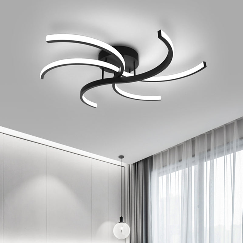 Minimalist Black Swirl Led Flush Mount Ceiling Fixture - 16/19.5 Wide Semi For Bedroom