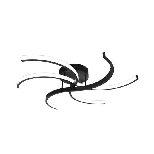 Minimalist Black Swirl LED Flush Mount Ceiling Fixture - 16"/19.5" Wide Semi Flush for Bedroom